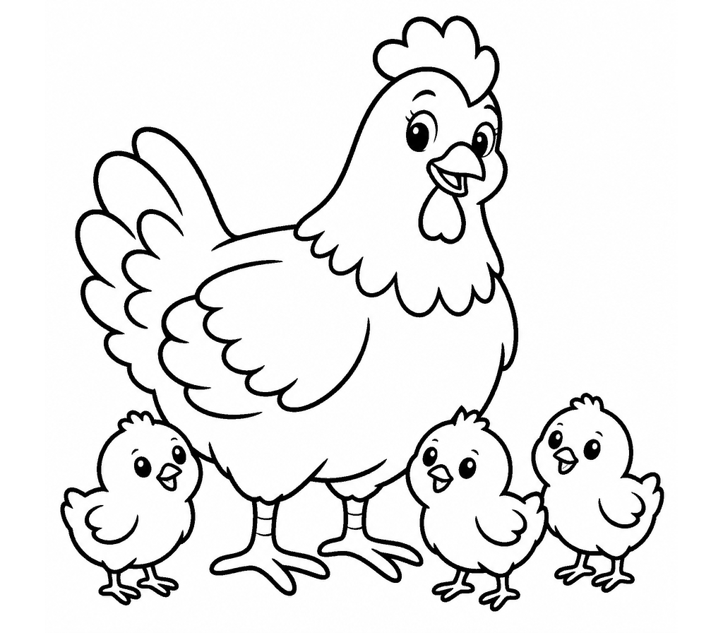 Hen and Chicks coloring page